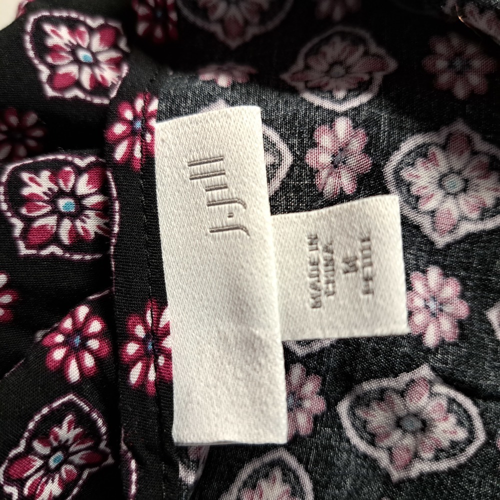 J. Jill Women's Black Floral Print Short Sleeve Peasant Top Blouse Size M - Picture 5 of 6